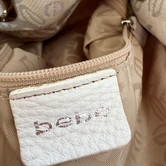 Bebe White Leather Mixed Media Bag GUC Y2K leather patent lace silver hardware - Picture 5 of 9
